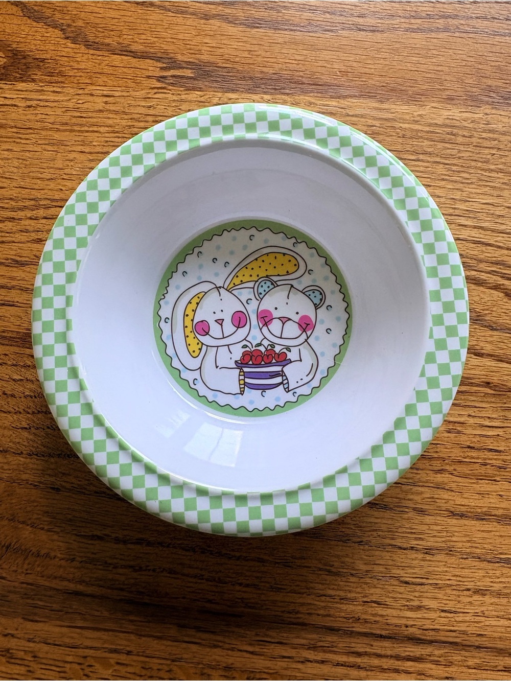 Vera Bradley Green Polka & Check Melamine Bowl and Plate Set - Cute Bunny Design - Picture 5 of 9